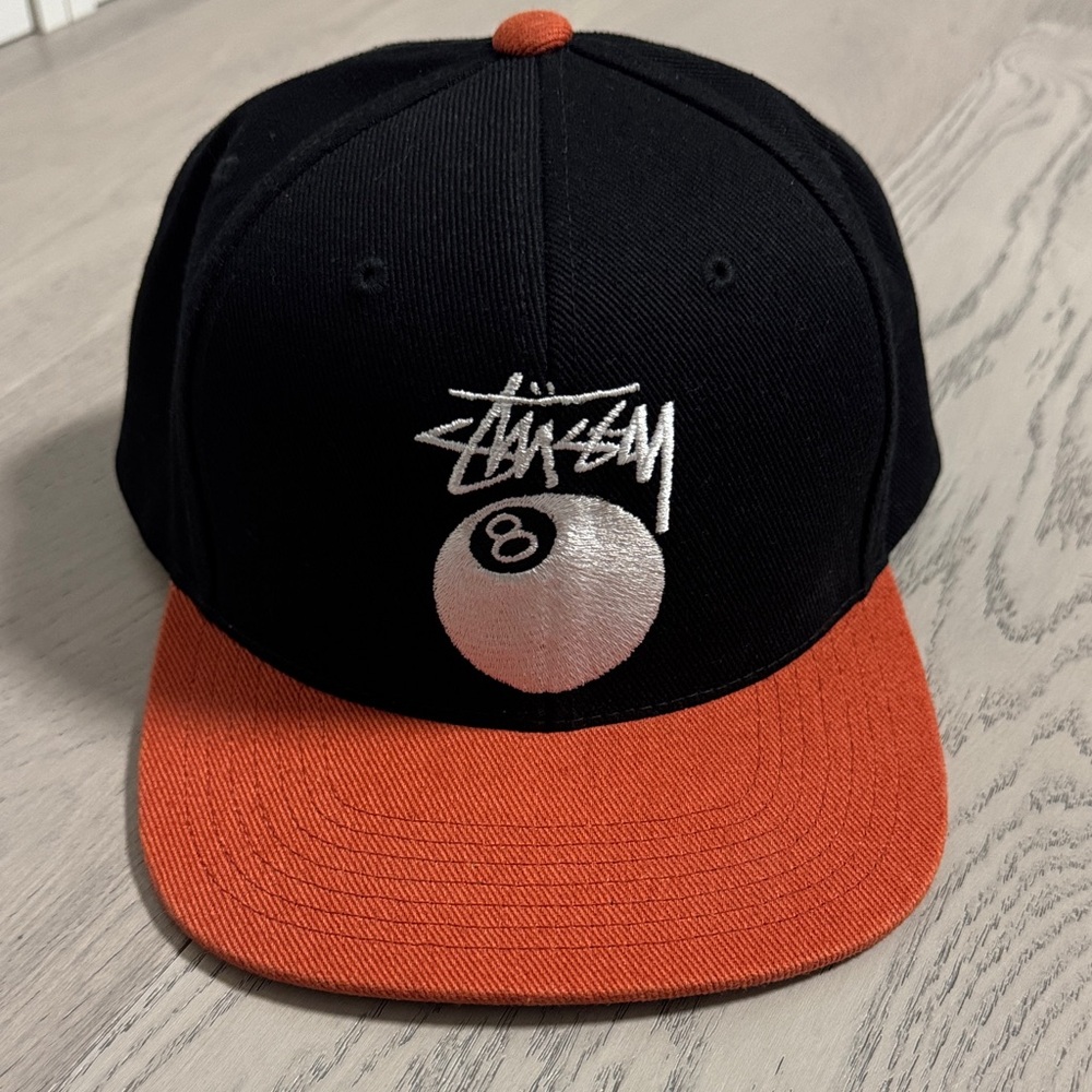 Stussy Black and Orange 8-Ball Cap